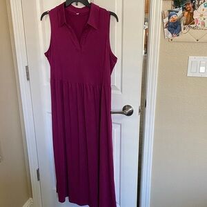 Sleeveless Collared Midi Dress in Deep Magenta